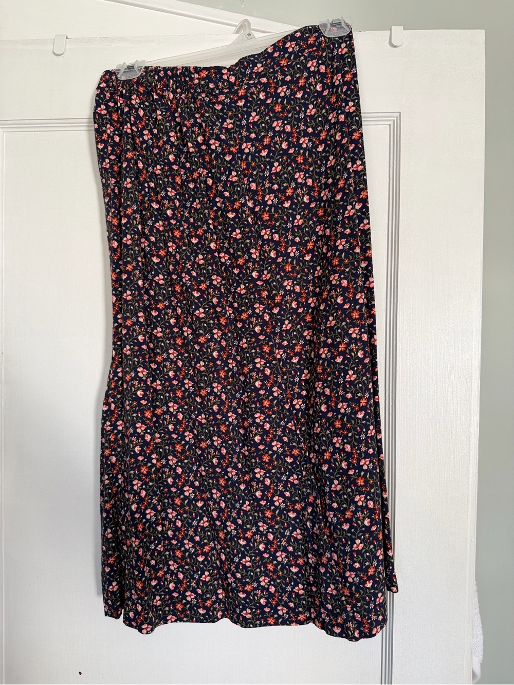 Old Navy Navy Blue Midi Skirt with Pink Floral Print
